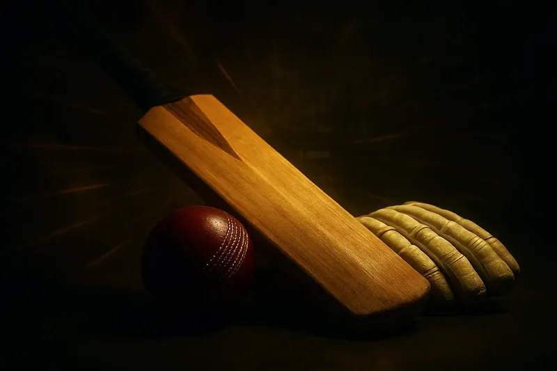 Close-up cricket equipment with neon speed lines and holographic betting interface