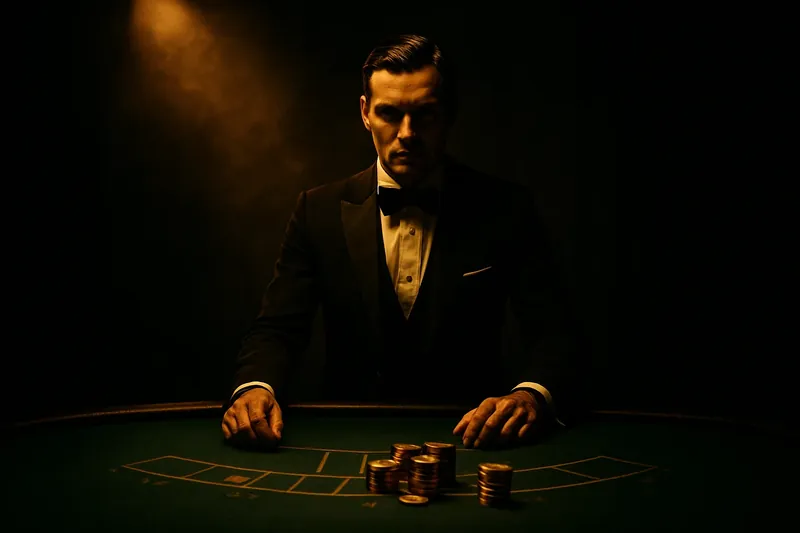 Elegant Live Casino Professional dealer at green felt live casino table with golden chips